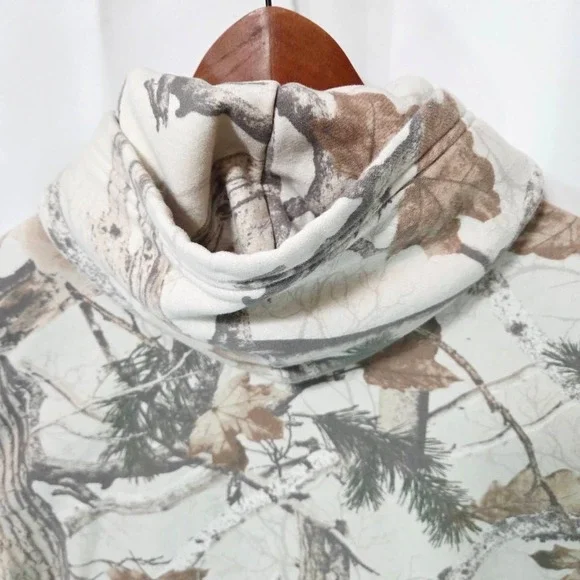 Hollister Boxy Fit Real Tree Fleece Hoodie Mens M Camo Sweatshirt Cream Y2K Zip - Picture 8 of 15